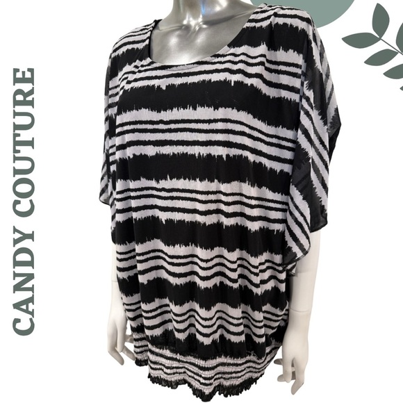 🛍️3/$40 Candy Couture Plus Black & White Striped Blouse – Size 2X - Picture 2 of 6